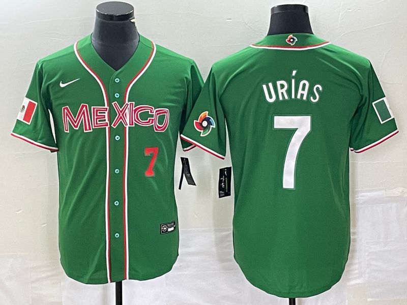 Men 2023 World Cub Mexico 7 Urias Green white Nike MLB Jersey4